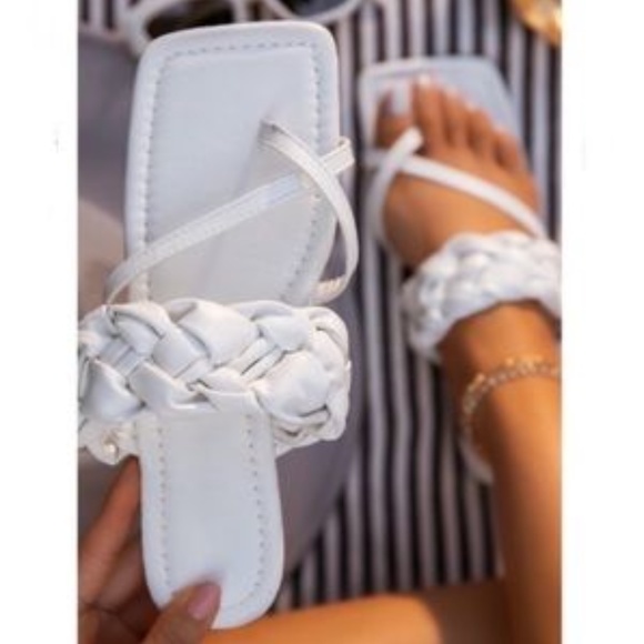 Shoe Affair Shoes - Braided Square Toe Sandals in White